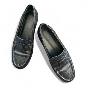 Jenni Layne Croc Embossed Loafer in Black Embossed Leather - 37